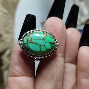GREEN TURQUOISE STERLING SILVER RING